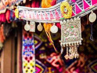 Colorful scarves in street bazaars around anatolian cities in Turkey.