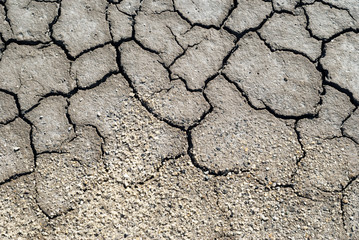 Fototapeta premium background - cracked dry sun-dried clay crust in a waterless desert half sanded with sand