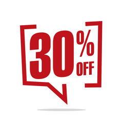 30 percent off sale white red isolated sticker icon