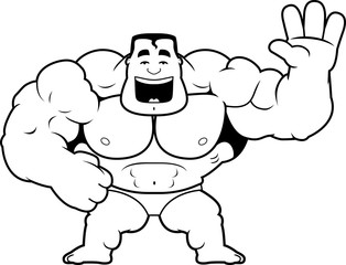 Cartoon Bodybuilder Waving