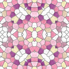 mosaic kaleidoscope seamless pattern texture background - cute pink, purple, violet and white colored with gray grout