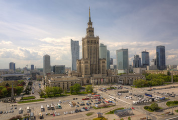 Fototapeta na wymiar City center on a clear day. Warsaw, Poland.