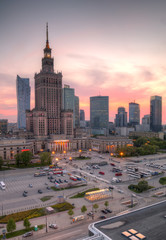 Naklejka na ściany i meble Panorama of the city at sunset. Warsaw, Poland.
