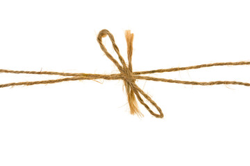 two ropes twine knotted on a knot, a bow on a white background