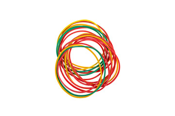 colored rubber bands for money on a white background