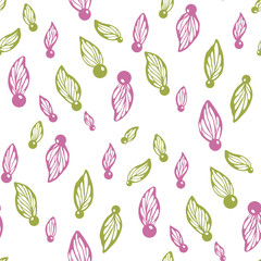 Abstract floral semaless pattern with petals, leaves and beads