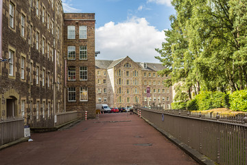 View of New Lanark Heritage Site, Lanarkshire in Scotland, United Kingdom