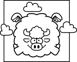 Cartoon Buffalo in the Sky