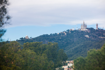 Tibidabo mountain seen from Park Guell