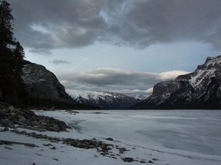 Lake Minnewanka in winter , Banff , Alberta, Canada