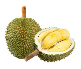Closeup of durian fruits isolated on white