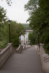 Stairs to the monument of Magdeburg Law in Kiev with Dnieper river on the backside