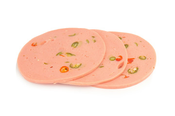 bologna sausage spicy isolated on white background