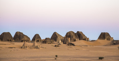 ancient Meroe pyramids in a desert in remote Sudan