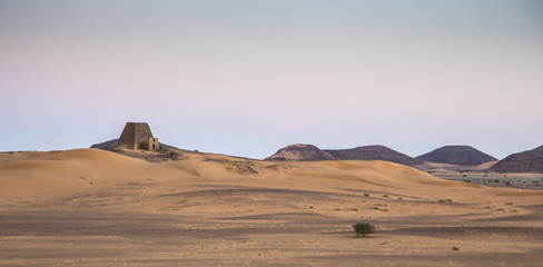 Fototapeta na wymiar ancient Meroe pyramids in a desert in remote Sudan