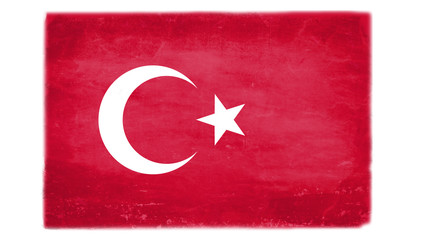 Turkish flag with traces of use in battle and destruction from difficult warfare