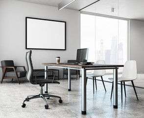 Fototapeta premium Bright office with empty billboard