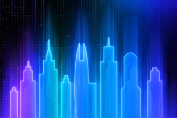 Blue neon city wallpaper