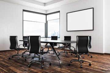 Contemporary meeting room with billboard