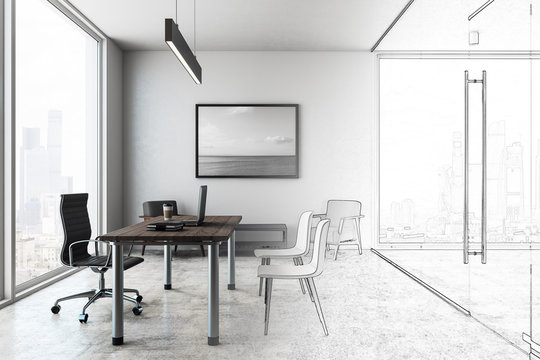 Concrete office interior sketch