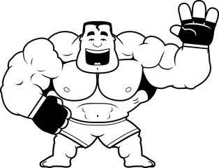 Cartoon MMA Fighter Waving