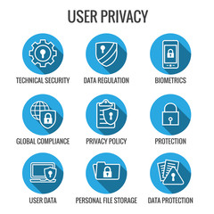 GDPR and Privacy Policy Icon Set with locks, padlocks and shields