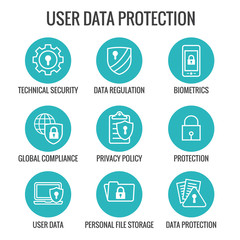 GDPR and Privacy Policy Icon Set with locks, padlocks and shields