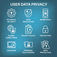 GDPR and Privacy Policy Icon Set with locks, padlocks and shields