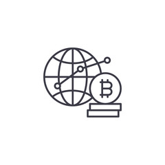 Global bitcoin demand linear icon concept. Global bitcoin demand line vector sign, symbol, illustration.