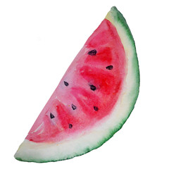 Watercolor slice of watermelon on a white background