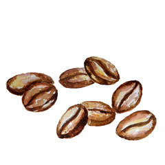 Watercolor coffee beans isolated on a white background