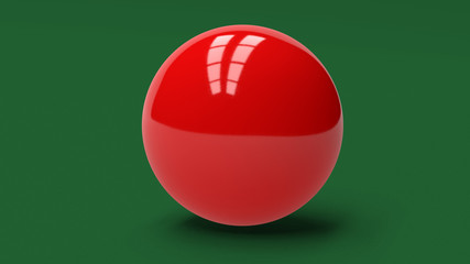 Snooker RED ball billiard on  green 3d illustration
