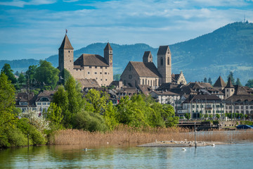 Fototapeta na wymiar Rapperswil castle on the shores of the Upper Zurich Lake )Obersee), Sank Gallen, Switzerland