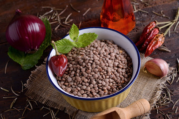 Lentils in the pepper bowl 