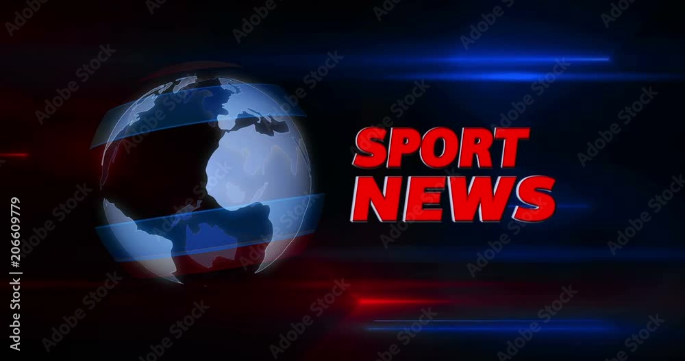Wall mural sport news broadcasting news intro graphics animation. lead-in with rotating globe and title on abst
