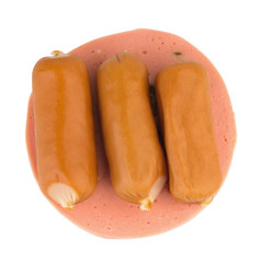 bologna sausage spicy with sausage small isolated on white background