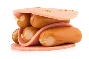 bologna sausage spicy with sausage small isolated on white background