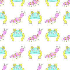 Seamless baby pattern with monsters. Best Choice for cards, invitations, printing, party packs, blog backgrounds, paper craft, party invitations, digital scrapbooking.