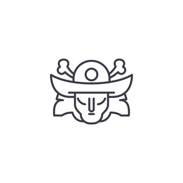 recommend clip art: Samurai mask linear icon concept. Samurai mask line vector sign, symbol, illustration.