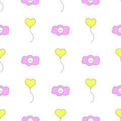 Seamless baby pattern with balloon and cloud face. Best Choice for cards, invitations, printing, party packs, blog backgrounds, paper craft, party invitations, digital scrapbooking.