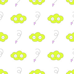 Seamless baby pattern with cloud face and arrow. Best Choice for cards, invitations, printing, party packs, blog backgrounds, paper craft, party invitations, digital scrapbooking.