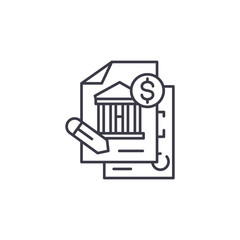 Signing financial documents linear icon concept. Signing financial documents line vector sign, symbol, illustration.