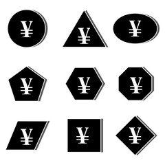 Currency Yen in Geometric box with shadow