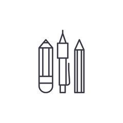 Stationery - pen, pencil linear icon concept. Stationery - pen, pencil line vector sign, symbol, illustration.