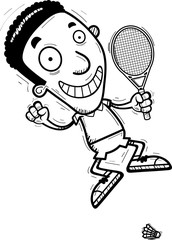 Cartoon Black Badminton Player Jumping