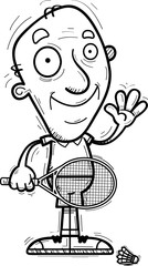 Cartoon Senior Badminton Player Waving