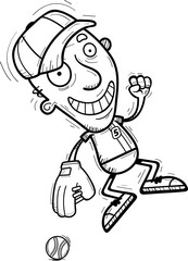 Cartoon Senior Baseball Player Jumping