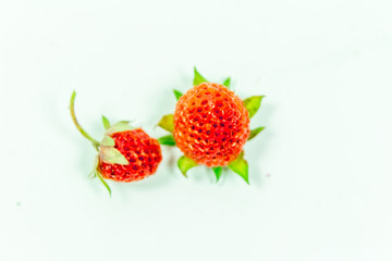 Red berry strawberry isolated on white background. top view