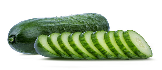 Fresh sliced cucumber isolated on white background with clipping path