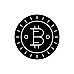 Bitcoin currency black icon concept. Bitcoin currency flat  vector symbol, sign, illustration.